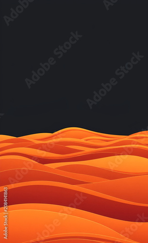 Minimalist orange layered wave patterns against solid black background digital illustration