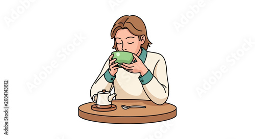 Fotografía Person enjoying a warm cup of green tea in a peaceful moment.