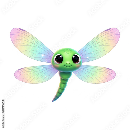 Cute Dragonfly Character with Shimmering Rainbow Wings