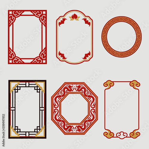 Vászonkép A collection of traditional Asian style decorative border frames