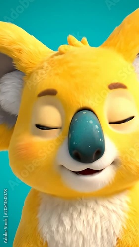 Cute 3D cartoon koala character face close up