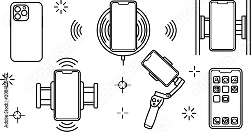 Tableau sur toile Smartphone accessory vector icon set with wireless charger car mount gimbal stab