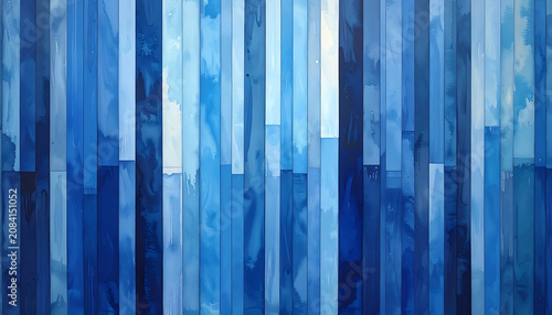Vertical blue wood planks texture with watercolor effect, gradient shades and subtle speckles, abstract background