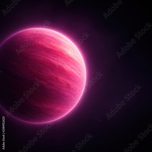 Pink Exoplanet in Deep Space With Glowing Cosmic Atmosphere