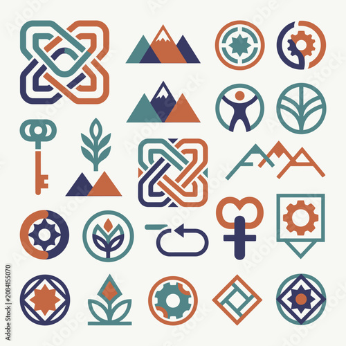 Collection of minimalist geometric icons and logo templates