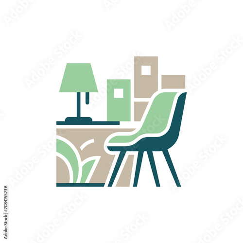Minimalist vector icon of a modern home office workspace