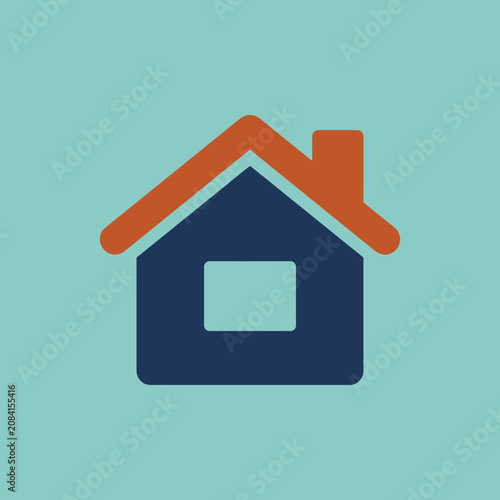 Minimalist house icon with an orange roof on a teal background