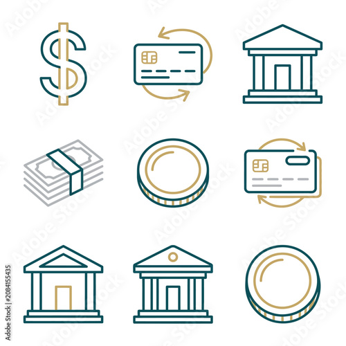 Minimalist vector icons representing banking and finance