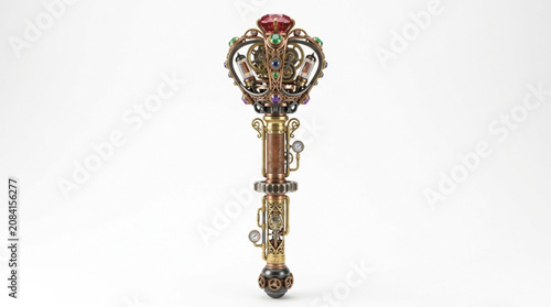 Tableau sur toile Ornate Royal Scepter with Jewels and Crown Detail.