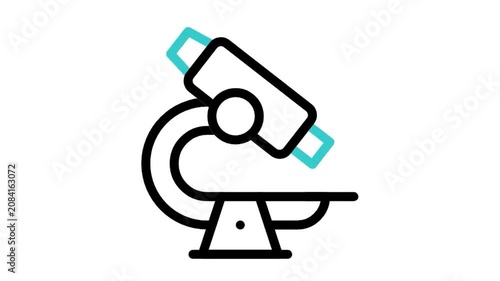 Animated microscope icon loop, science lab research and medical testing symbol, isolated on white background