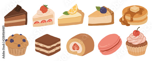 Photography Hand-drawn Cafe Desserts Clipart Illustration Sticker PNG Set