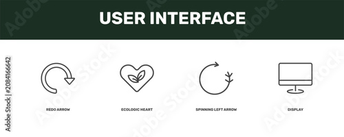 Konstfotografi user interface icon set with redo arrow, ecologic heart, spinning left arrow, di