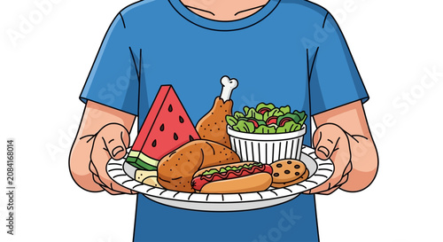 Person holding a plate full of picnic food