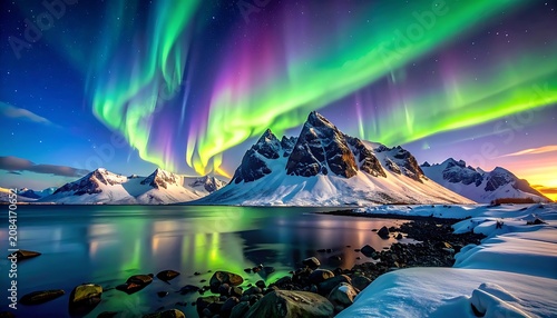 Vibrant aurora borealis display over snow-capped mountains (1)