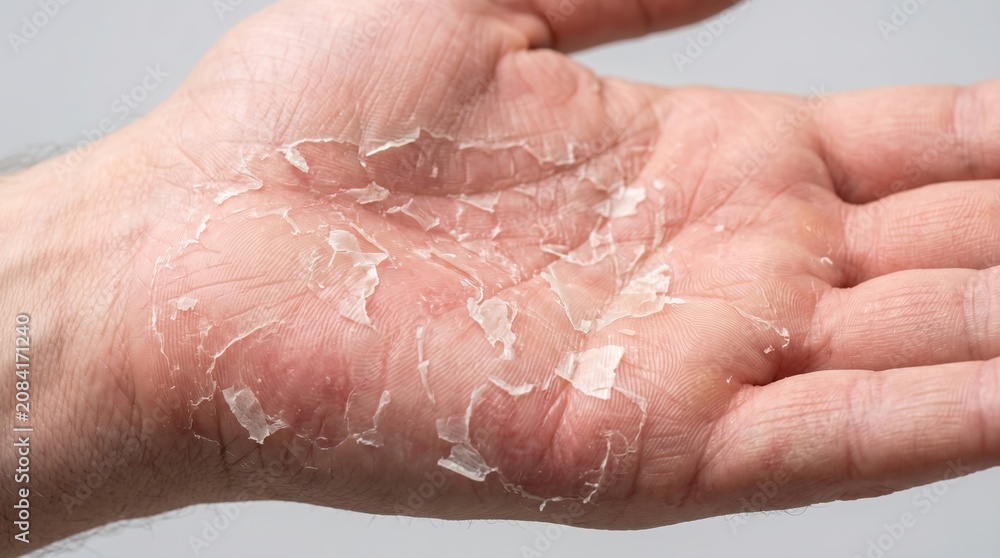 Fototapeta premium Severe peeling and flaking skin on the palm of a hand