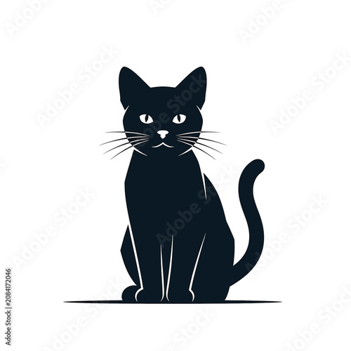 Black Cat Sitting Looking Forward.