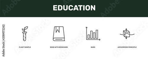 Bild auf Leinwand education icon set with plant sample, book with bookmark, bars, archimedes princ