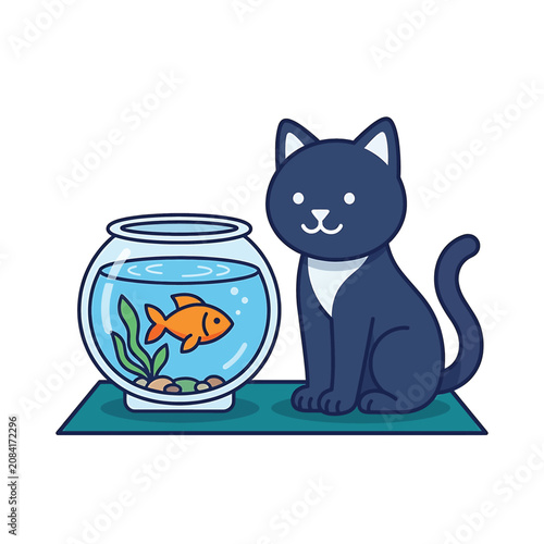 Black Cat Sitting Next to Fishbowl 1.