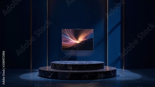 Dramatic dark luxury retail display podium for Black Friday promotional background