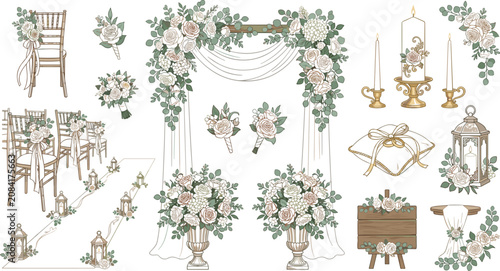 Tableau sur toile Elegant wedding ceremony decoration element set with floral arch aisle chairs bo