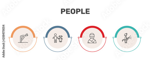 Foto people icon set with ruku, father and daughter, kidnapping, firefighter working