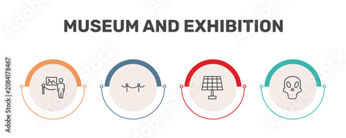 Quadro su tela museum and exhibition icon set with excursion, museum fencing, panel, remains si