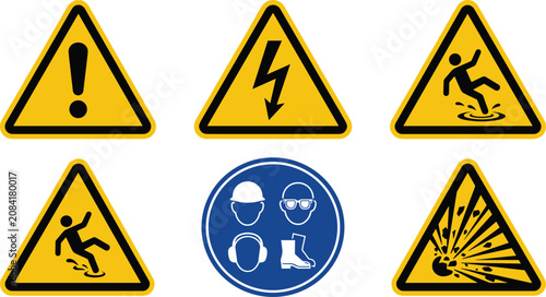Photos Industrial safety warning sign vector icon set featuring high voltage electrical