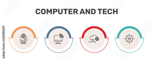 Photography computer and tech icon set with surfing the net, wireless connectivity, informat