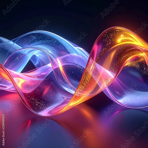Vibrant, swirling, neon-colored, translucent, glowing ribbons