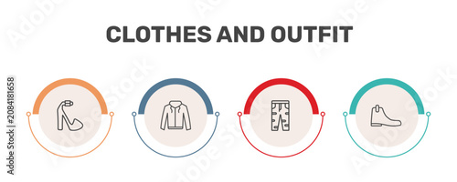 Fotografie clothes and outfit icon set with platform sandals, hooded jacket, boyfriend low