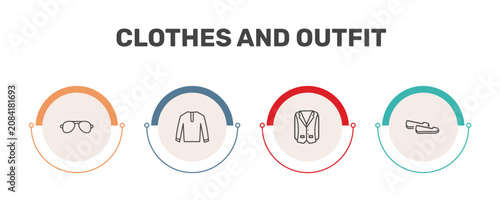 Quadro em tela clothes and outfit icon set with pilot sunglasses, nylon jacket, oxford wave bla