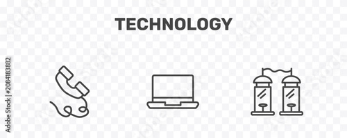 Tableau sur toile technology icon set with phone with wire, laptop frontal monitor, signs in flat