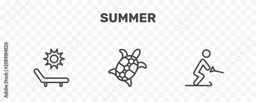 Tableau sur toile summer icon set with deck chairs and sun, sea turtle, waterski signs in flat out