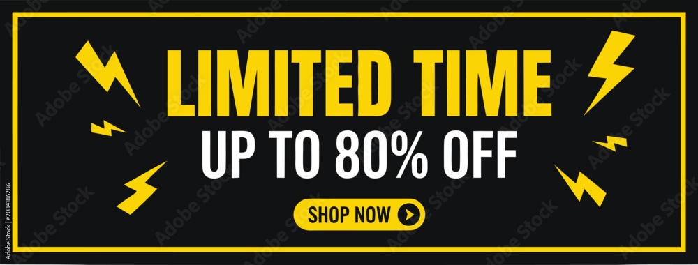 Fototapeta premium Limited Time 80 Percent Off Black Yellow Lightning Banner