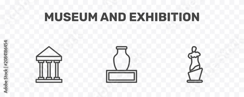 Konstfotografi museum and exhibition icon set with antic architecture, ceramic, venus de milo s