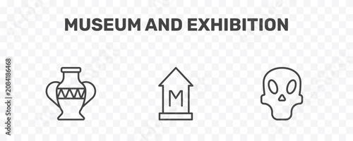 Foto museum and exhibition icon set with porcelain, , remains signs in flat outline s