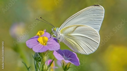 White butterfly on purple flower macro photography