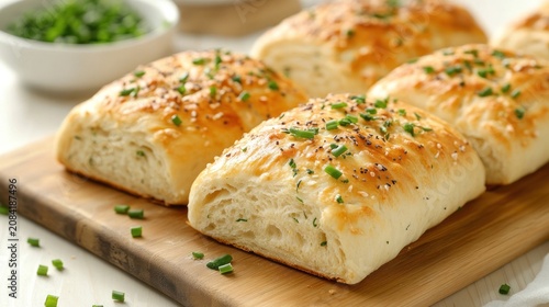 Golden baked herb rolls seeds soft texture culinary photography