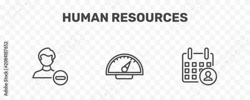 Foto human resources icon set with remove user, balanced scorecard, appointment signs