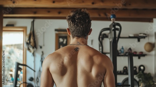 Muscular man back tattoo fitness health wellness exercise gym workout training