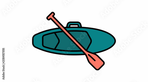 Flat Vector Illustration of a Blue Kayak Boat with a Red Paddle for Water Sports and Outdoor Adventure