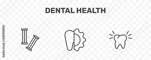 Schilderij op canvas dental health icon set with chewing gum, apicoectomy, clean tooth signs in flat