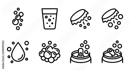 Beverage Icons: Drink, Bubbles, Drops, Cans, Bottles, Caps