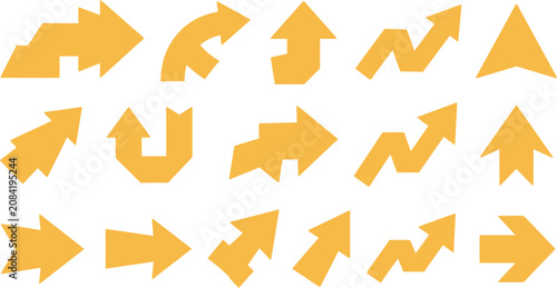 Bild auf Leinwand Collection of vibrant yellow directional arrows in various shapes and orientatio