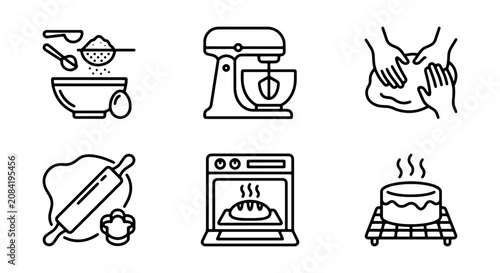 Baking Icons Set, Cooking Process Vector Graphics, Food Preparation Line Art