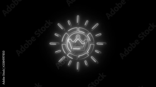 Neon crown casino chip glowing with radiance, animated gambling symbol for gaming and luxury branding
