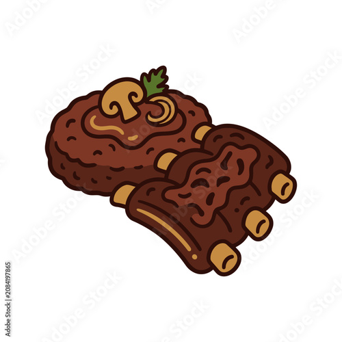 Bild auf Leinwand Vector illustration of Salisbury steak and grilled pork ribs