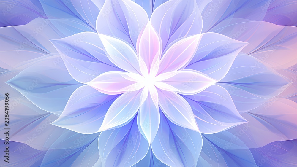 Obraz premium Soft pastel flower mandala with a glowing lilac pink core blooming into periwinkle and lavender layered petals