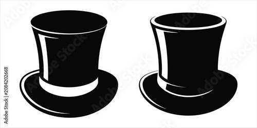 Fotografija Two Black Silhouettes of Top Hats on White Background formal fashion