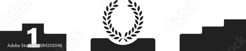 Podium with laurel wreath and number one symbol for winners first place